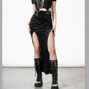 Killstar nine lives Black leopard Maxi Skirt